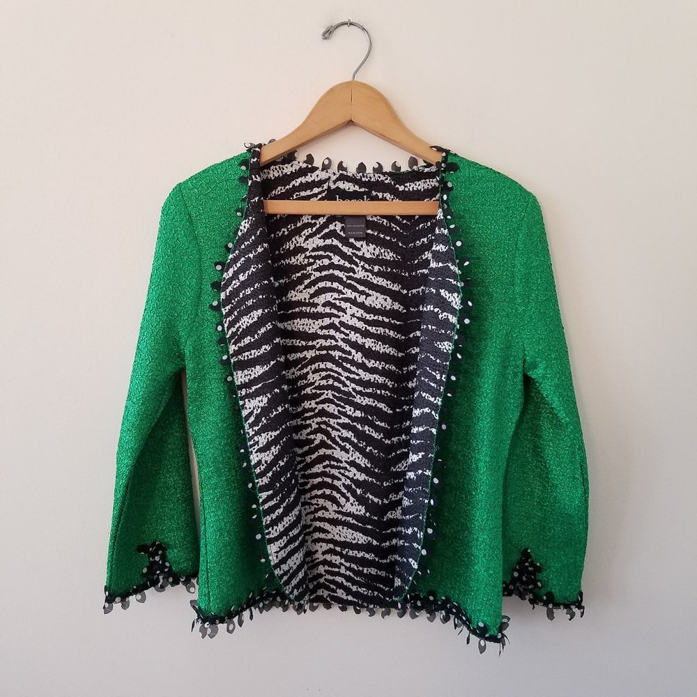 Berek Reversible Two Jackets in One Popcorn Fabric Zebra Print & Green Blazer